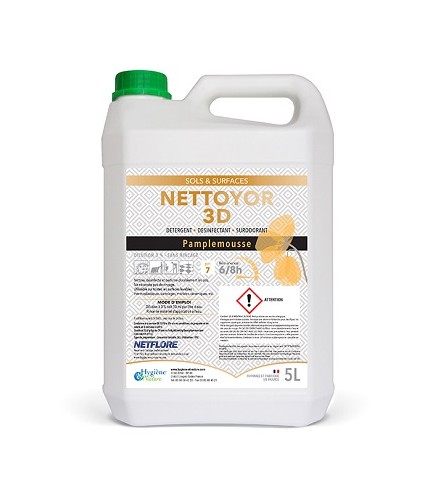 Détergent désinfectant surodorant Nettoyor 3D Netflore, Pamplemousse, 5 litres - HYGIENE ET NATURE